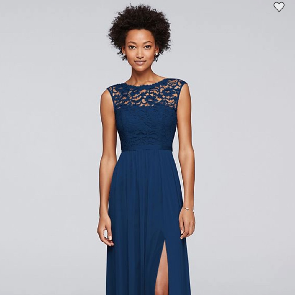 David's Bridal Maxi Navy Marine Bridesmaid's Dress